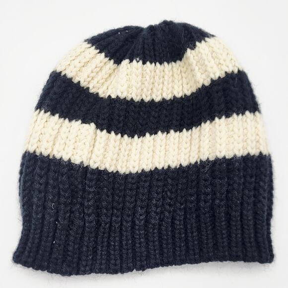 Element Eden Black & Cream Striped Knit Beanie Hat Women's - Picture 2 of 8